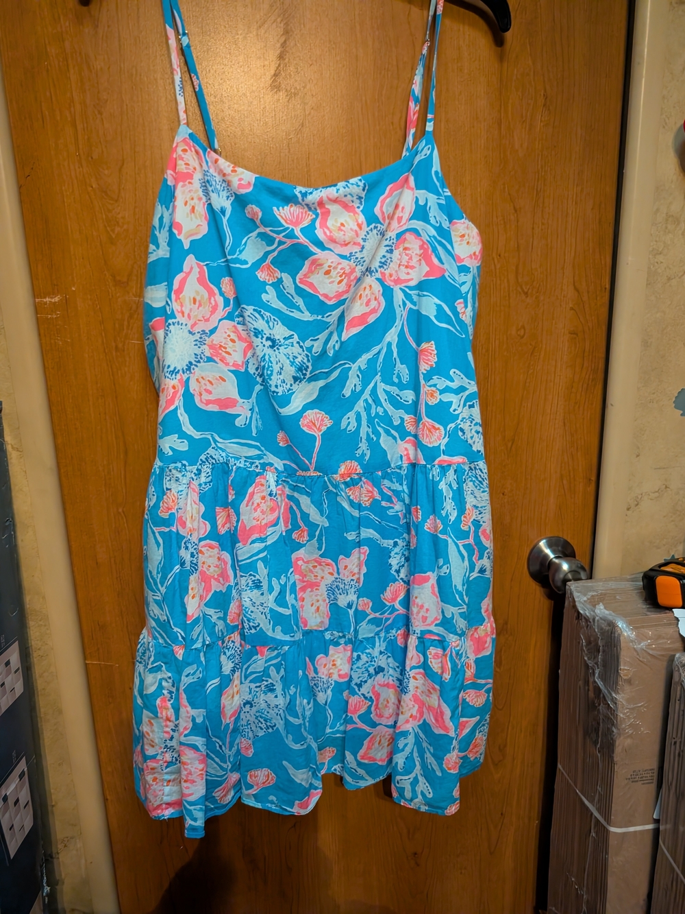 Lilly Pulitzer Turquoise Floral Tiered Sundress with Pink Accents
